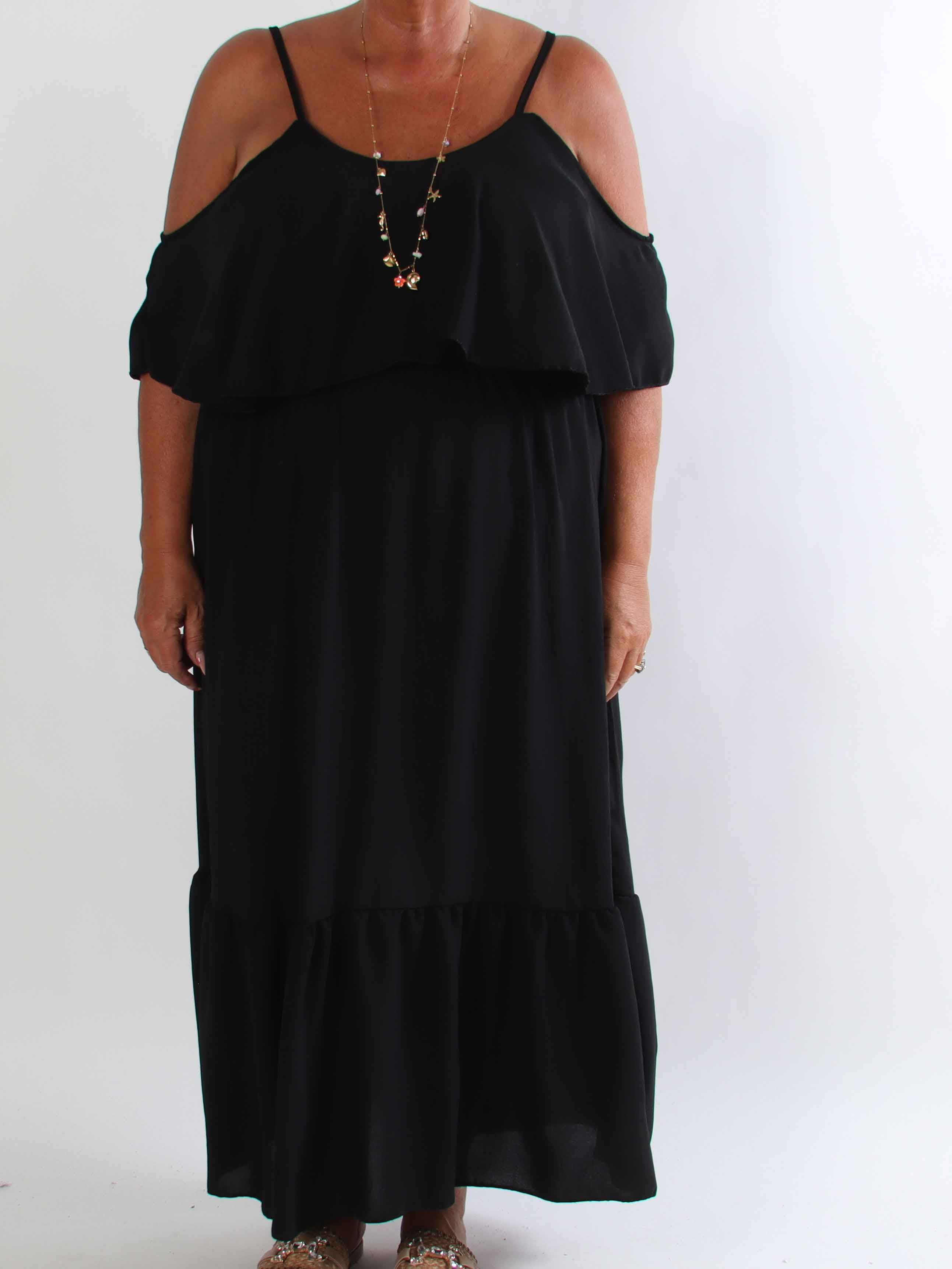 Luciana - Elegant lang plus size kjole i viskoseblanding med åbne skuldre
